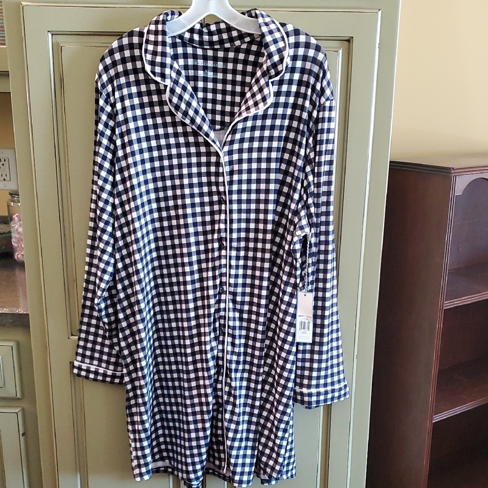 Draper James Navy and White Checkered Robe